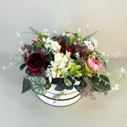 18 White and Pink Floral Arrangement Artificial 2024 Faux Flowers in Copper Vase, Decor Centerpiece